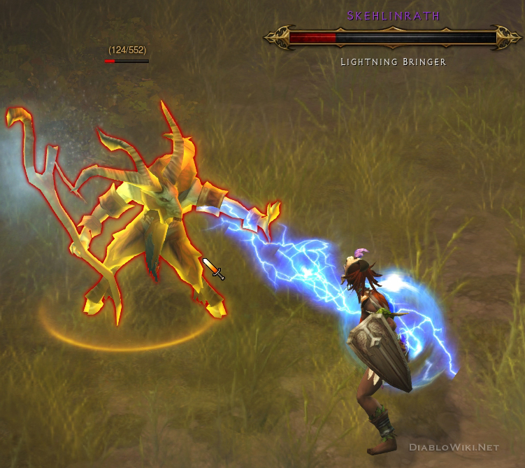 Skehlinrath attacking a Witch Doctor with Lighting