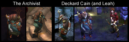 Archivist vs. Deckard Cain in-game view.