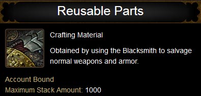 Reusable Parts tooltip.