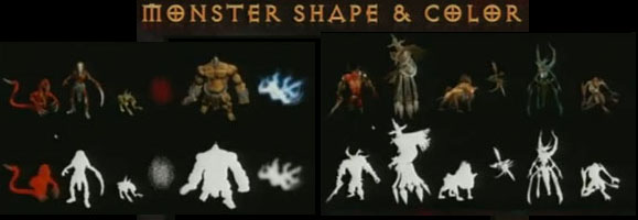 D2 and D3 monsters have distinctive shapes and outlines.