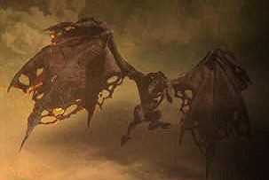 The unknown demon, flying above the advancing demonic horde.